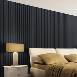 Modern <span class=keywords><strong>3D</strong></span> eikenhouten lamellen wandpaneel van MDF met zelfklevende achterkant voor hotelinterieurdecoratie met NRC 1.0 geluidsabsorptie - Product Image 3