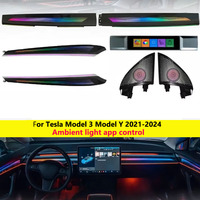 Autowellus 27 lumières laser arc-en-ciel gravées au laser, éclairage d'ambiance pour Tesla Model 3 2021-2023, bande LED intérieure avec contrôle par application sur écran