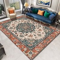 Tapis d'appoint personnalisé en velours cristal rouge et noir, motif médaillon persan, imprimé, antidérapant, doux, pour salon, style vintage oriental