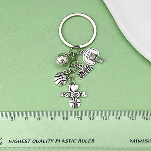 Porte-clés de basket-ball en argent antique, pendentif sportif en alliage de zinc pour cadeau et accessoires DIY - Product Image 3
