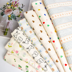 <strong>Wholesale</strong> 100% Cotton Crepe <strong>Double</strong>-Layer <strong>Gauze</strong> Small Floral Printed Fabric for Shirts Dresses Bedding Home Textiles Accessories - Product Image 1