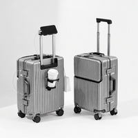 Valise trolley rigide à ouverture frontale en aluminium, écologique, antivol, avec logo personnalisé, serrure à combinaison TSA, roulettes pivotantes à 360°