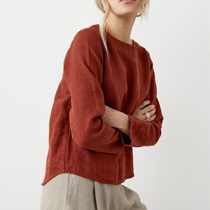 Camicette da <span class=keywords><strong>donna</strong></span> organiche naturali 100% cotone Vintage Casual abbottonate marroni personalizzate Plus Size abbigliamento <span class=keywords><strong>donna</strong></span> - Product Image 3