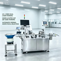 Machine tout-en-un de codage laser pour bouchons de bouteilles en plastique avec laser UV 355 nm, alimentateur vibrant et inspection visuelle