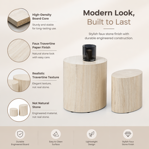 Table basse ovale de style Japandi moderne minimaliste Wabi-Sabi en MDF et <span class=keywords><strong>travertin</strong></span>, ensemble de tables d'appoint gigognes pour la décoration du <span class=keywords><strong>salon</strong></span>, vente en gros - Product Image 6