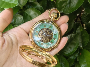 Wholesale <b>Automatic</b> Gold <b>Skeleton</b> Mechanical Pocket <b>Watch</b> Hollowed Out Carving Cover Roman Numeral with Chain - Product Image 4
