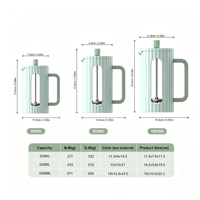 Cafetière à piston 1L personnalisée avec logo, en verre borosilicate de qualité supérieure, pour café moderne, OEM ODM