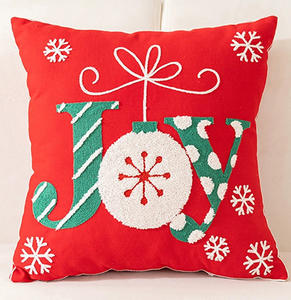 Capa de Almofada Personalizada de Natal Bordada em Algodão Vermelho com Floco de Neve, 18 * 18 Polegadas - Product Image 4