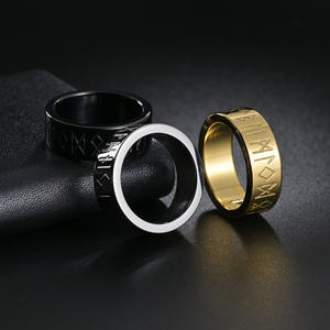 Anillo de acero de titanio para hombre, Anillo de acero inoxidable con <span class=keywords><strong>runa</strong></span> <span class=keywords><strong>vikinga</strong></span>, estilo nórdico, con texto Vikingo, 2023 - Product Image 3