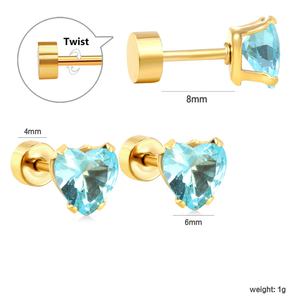 ต่างหูสแตนเลสทรงหัวใจ ป้องกันการแพ้ ปราศจากนิกเกิล ชุบทอง 18K ประดับเพชรสีน้ำเงิน แบบเกลียว สำหรับผู้หญิง - Product Image 2
