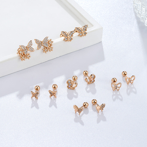 Boucles <span class=keywords><strong>d</strong></span>'oreilles clous NYH Papillon Cœur Animal Mignon Zircon Plaqué Or Mode à Visser pour Femme Idéales comme Cadeau - Product Image 2