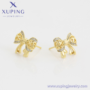 X000017858 xuping ювелирные изделия корейский популярный дизайн Элегантные Простые серьги с бантом и бриллиантами Позолоченные 14k - Product Image 2