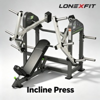 Machine de presse inclinée à charge libre, série trois rails, double poignée, siège 8 positions, dossier 3 positions, 5 profils de résistance, acier inoxydable