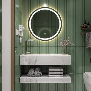<span class=keywords><strong>Meuble</strong></span>-lavabo mural étroit en dalle de roche, design moderne, luxe léger, forme rectangulaire, avec lavabo et robinet pour salle de bain - Product Image 2