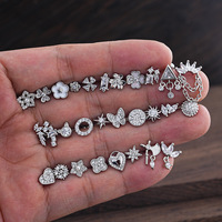 Anting Tusuk Wanita FanKe Bahan Stainless Steel Zirkon, Model Mikro Set Kecil Nan Indah