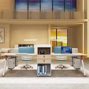 Liyu meja staf kantor 2 orang, ukuran standar sisi ganda stasiun kerja kantor desain Modern