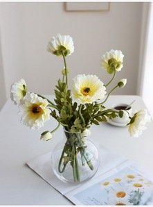 Tiges d'anémones artificielles blanches K39 en PU, aspect réaliste, fausses fleurs avec centre pour bouquets de mariage - Product Image 3