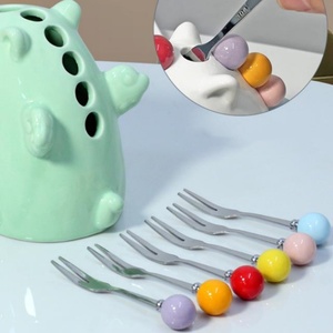 Ensemble de fourchettes à fruits <span class=keywords><strong>en</strong></span> céramique licorne avec pot de rangement, design Art Déco, durable, sécurité enfant, pour desserts à la maison - Product Image 3