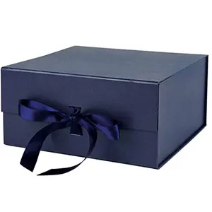 Katlanabilir manyetik sert üst parlak kutuları lacivert kraliyet hediye paketleme Favor kutusu kağıt lacivert kutuları