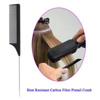 Peigne à queue de rat professionnel en acier inoxydable pour séparer les cheveux, peigne à dents fines en fibre de carbone antistatique noir avec logo personnalisé