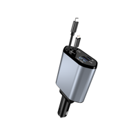 Pengisi Daya Ponsel Mobil dengan Layar Digital 180 °   Kabel Pengisian Daya Cepat Tipe-C IOS yang Dapat Diatur Secara Bebas dengan Dua Kabel yang Dapat Ditarik C1