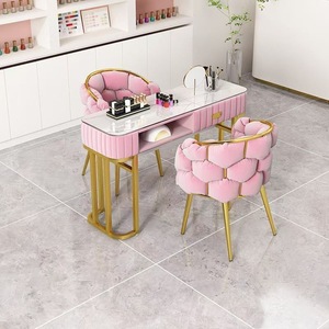 2026 New Modern Style Beauty Salon Furniture Velvet Marble Salon <b>Nail</b> Manicure Table and Chair Set - Product Image 3