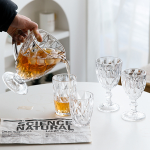 Set di Bicchieri e Caraffa in Vetro Colorato con Motivo a Diamante, Lavabili in Lavastoviglie, per Bar, Ristoranti, Feste e Servizi di Catering - Product Image 5