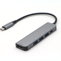 USB-C naar 3-poorts USB 3.0 PD oplaadadapter 5-in-1 USB-C multipoort adapter voor laptop, MacBook, Pro, Air