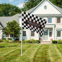 Drapeau de bienvenue à carreaux pour les courses, bannière en polyester rayée pour les fans de course, décoration carrée pour la maison et les événements en plein air