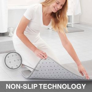 Modern Machine Made Polyester Bath <b>Mats</b> Non Slip Memory Foam Quick Dry Grey <b>Bathroom</b> Rugs - Product Image 3