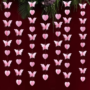 Ghirlanda di Carta 3D Romantica con Cuori e Farfalle, Striscione Verticale per Matrimoni, San Valentino, Baby Shower, Decorazione Murale - Product Image 2