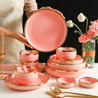 Service de vaisselle nordique de luxe avec bordure dorée pour 2 à 8 personnes, vaisselle de table avec bols à riz, à soupe et à légumes et assiettes