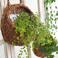Pot de fleurs en rotin fait main, à suspendre au mur ou à poser au sol, avec des paniers de fleurs artificielles pour les arrangements floraux de mariage ou de la maison