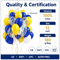 Ensemble de 60 ballons en latex brillant bleu royal, jaune et blanc de 12 pouces pour les décorations de mariage, de remise de diplôme, de baby shower et d'anniversaire