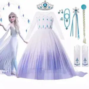 Prinses Kostuum Voor Meisje Fro-Zen Elsa Fancy Dress Halloween Cosplay Met Accessoires