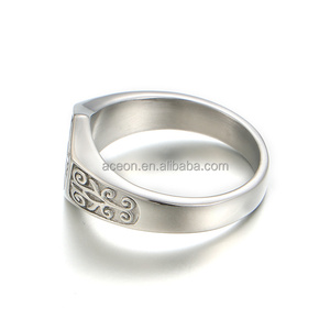 Yiwu Aceon Casting Floral Embossed Solid Shield Various Language <strong>CTR</strong> Legacy Stainless Steel Plain <strong>Ctr</strong> <strong>Ring</strong> - Product Image 5