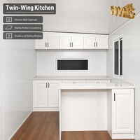 Maison conteneur moderne personnalisée à 2 chambres, pliable et extensible, avec cuisine, structure en acier blanc, porte coulissante en verre isolant, pour ADU de jardin