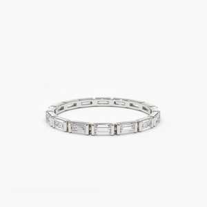 925 <b>silver</b> Emerald Cut Eternity <b>Ring</b> Baguette Diamond Wedding Band Anniversary <b>Stacking</b> <b>Ring</b> - Product Image 2