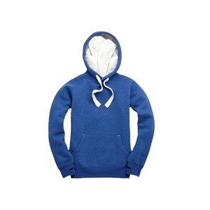 Men's Blue French Terry Hooded Sweatshirt Loose Fit 100% Cotton Solid Color Casual Pullover with Front Pocket Eco-Friendly - Product Image 1