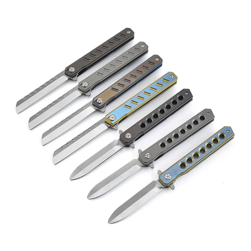 High quality TC4 titanium alloy handle and 8cr14 steel blade outdoor camping tactical knife with nylon bag and gift box