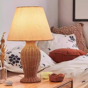 Lámpara de mesa de noche de ratán tejido Wabi Sabi, lámpara de Ambiente de ratán para hotel - Product Image 5