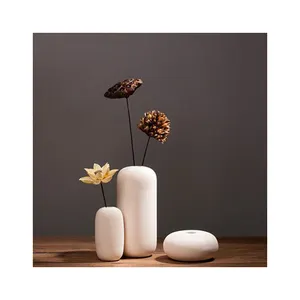 Керамическая ваза в скандинавском стиле, набор из трех предметов для домашнего интерьера, креативная белая керамическая ваза с зернистой полосой