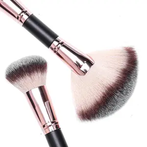 Private Label Double-end Fan Head Powder Makeup Brush 2 in 1 Kabuki Foundation Blush Brush