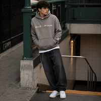 Sweat à capuche gris personnalisé avec broderie de logo, pour hommes et femmes, coupe oversize, en molleton de coton épais, style streetwear, OEM, marque privée, manches
