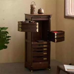 Gabinete de Almacenamiento de Madera Maciza de Nogal Negro 1200x900x400mm, de Pie con Ruedas, para Juego de Té y Uso Dental - Product Image 5