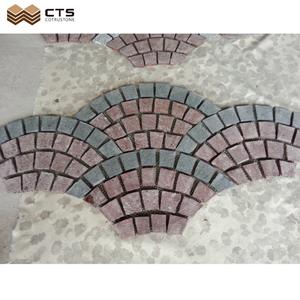 Feuille de cube rose en granit de chine, pavage personnalisé, Double couleur mixte, en forme d'éventail, <span class=keywords><strong>prix</strong></span> de gros par <span class=keywords><strong>M2</strong></span>, livraison gratuite - Product Image 4