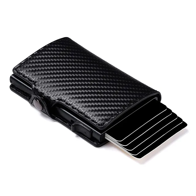 High Quality Modern Carbon Fiber Leather Wallet Small Card Holder Rfid Pop Up Wallet For Men