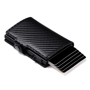 Высококачественный современный кожаный бумажник из углеродного волокна, маленький держатель для карт, rfid, выдвижной бумажник для мужчин