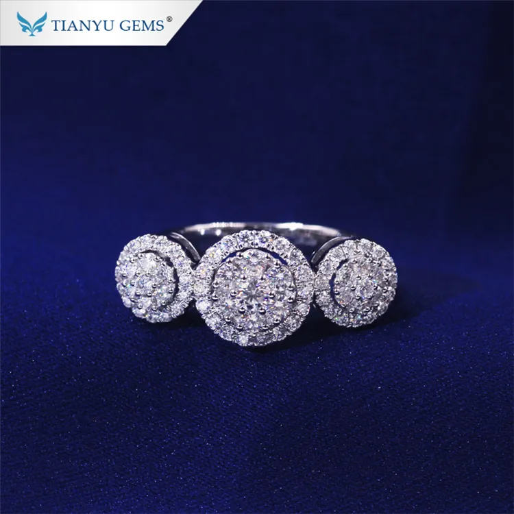 Tianyu драгоценные камни, кольцо, Дамское Дешевое белое золото, три муассанита, бриллианты, дизайнерские цветочные кольца