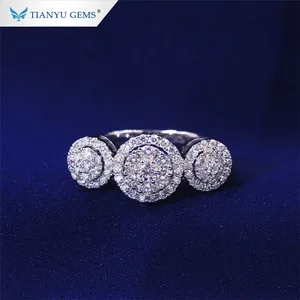 Tianyu gems anello delle signore a buon mercato oro bianco tre moissanite diamanti design anelli del fiore